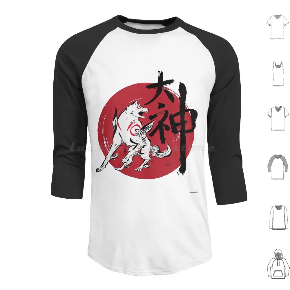 Sudadera con capucha Great God Sumi-E de algodón de manga larga para videojuegos Amaterasu, videojuegos Sumi E, lobo japonés, kanji, animales, videojuegos