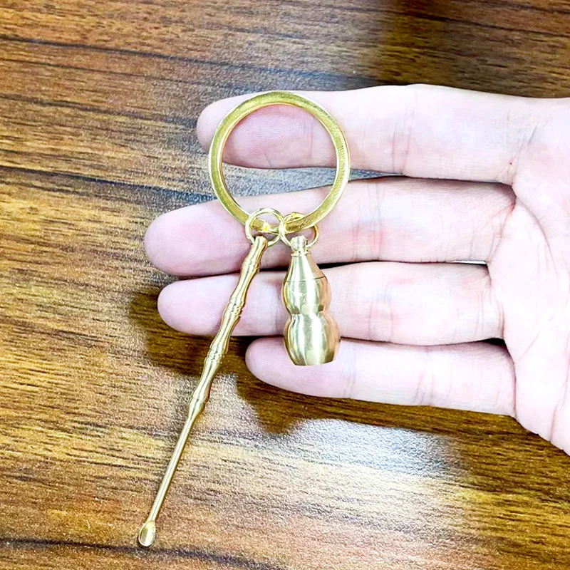 New Brass Gourd Ear Spoon Key Chain Portable Backpack Pendant Jewelry Accessories Gift Simulation Bullet Model Charms Keyring