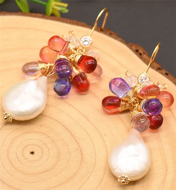 HABITOO Original Czech Crystal Natural Baroque Pearl Handmade Earrings Ladies Pearl Earrings Jewelry Gift for Women