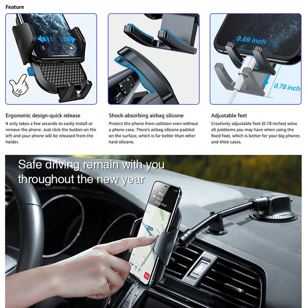 

Car Phone Holder Mount Stand Sucker 360 Rotating Dashboard & Windscreen Phone Holder Telescopic for 5-9CM Width Phones Navigator