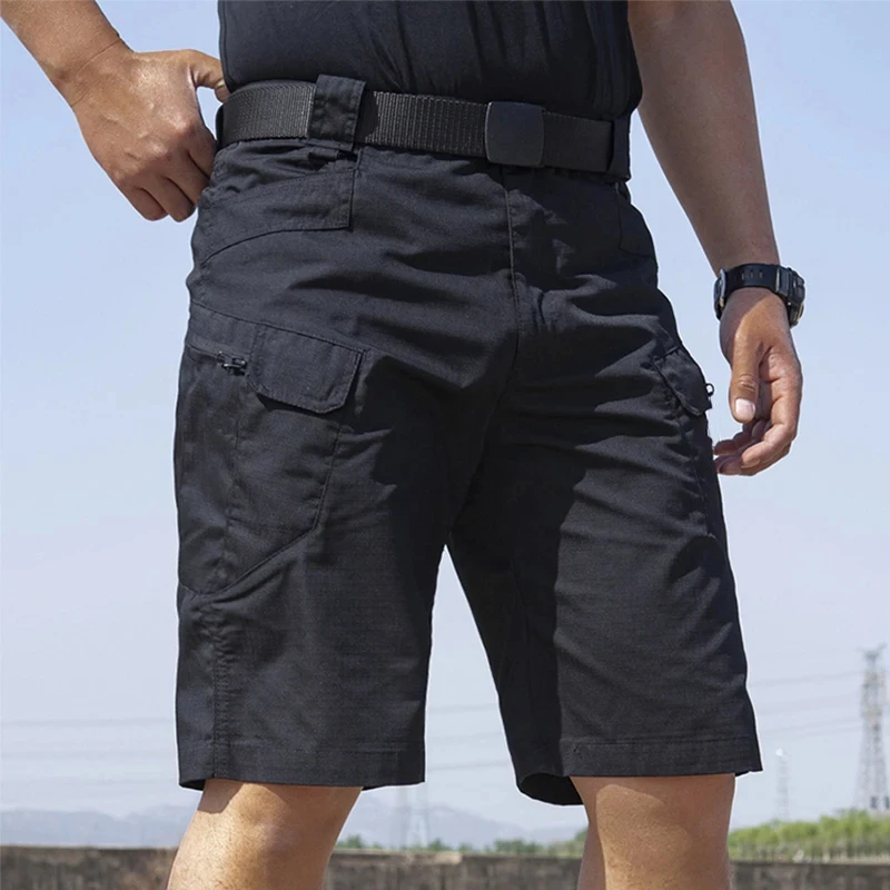 Men Summer Cargo Shorts Quick Dry Men\'s Tactical Shorts Solid Multi-Pockets Workout Short Pants Beach Trousers Outdoor Hiking