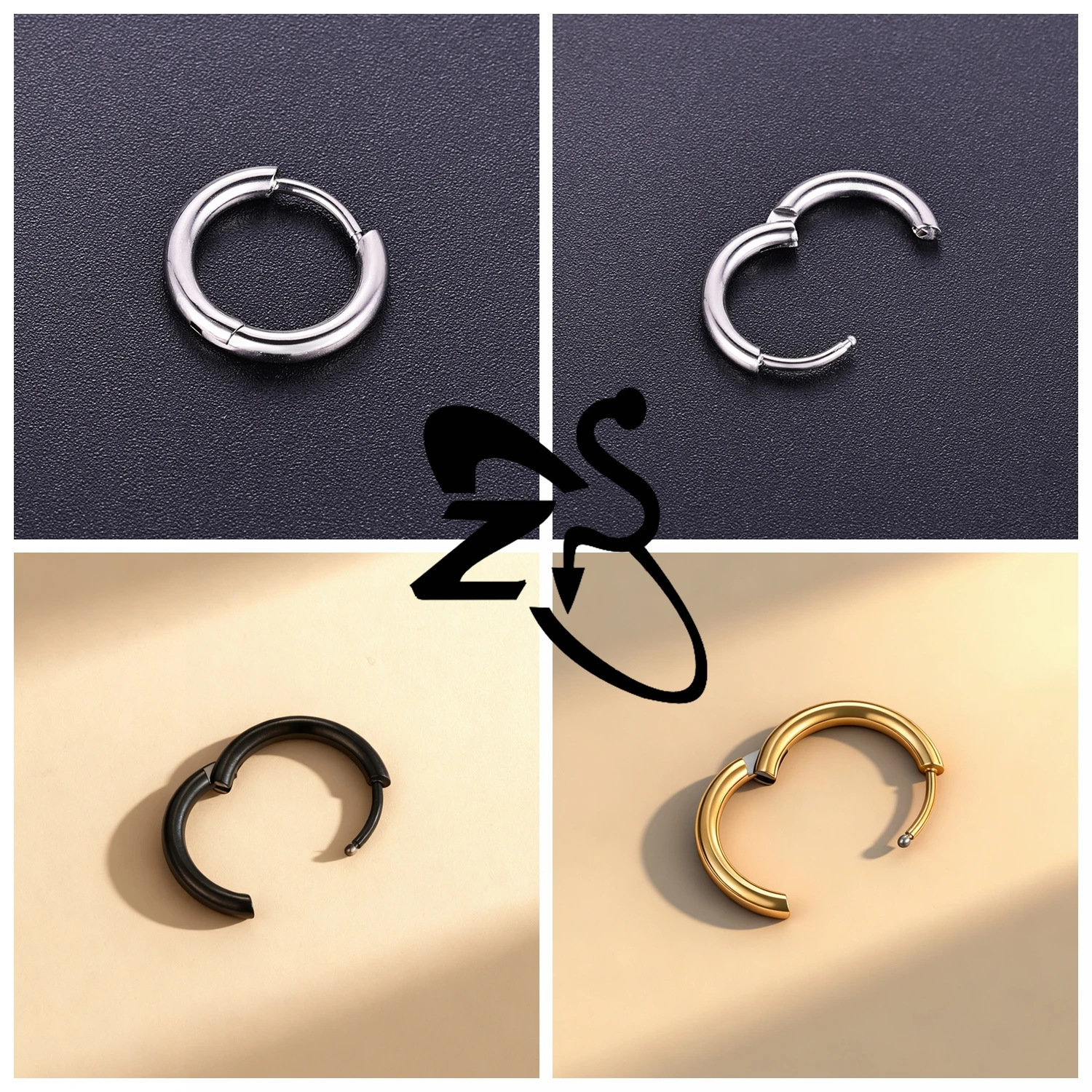 ZS ASTM F136 Titan 1 STÜCK 18G Creolen Damen Herren Zirkon Runde Ohrringe D Form 3 Farben Helix Knorpel Piercings Schmuck – Detail 9