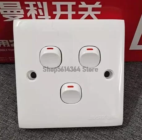 AC 250V 10A 3P Buttons On/Off SPST Square Wall Plate Light Switch White