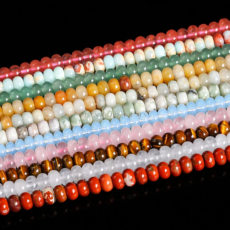 8x5mm Natural Stone Yellow Tiger Eye Pink Quartz Flat Abacus Bead Loose Spacer For Jewelry Making Diy Necklace Bracelet