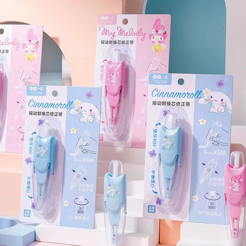 Sanrio Cute Shape Correction Tape mymelody Cinnamoroll Press Type Corrector Students Replaceable Core Altered Tools School gift