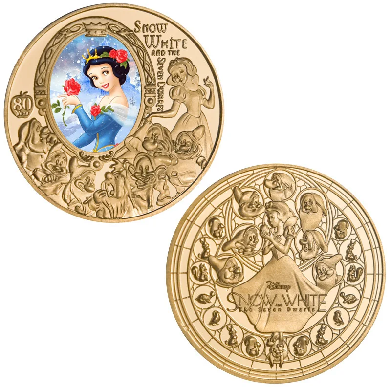 Figuras de acción de monedas conmemorativas de Disney, juguetes de dibujos animados de monedas de Metal conmemorativas de Blancanieves, colección de recuerdos, regalos para niños