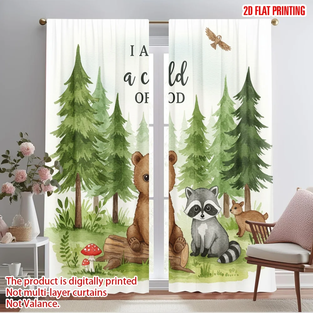 

2pcs 2D flat printing Scene Curtains God Child Forest Friends Polyester Without Electricity Party Decorations Perfect for