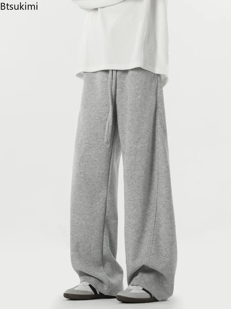 2026 Men's Wide Leg Pants Casual Trousers High Street Vintage Solid Splice Straight Pants Spring Autumn Men Versatile Sweatpants