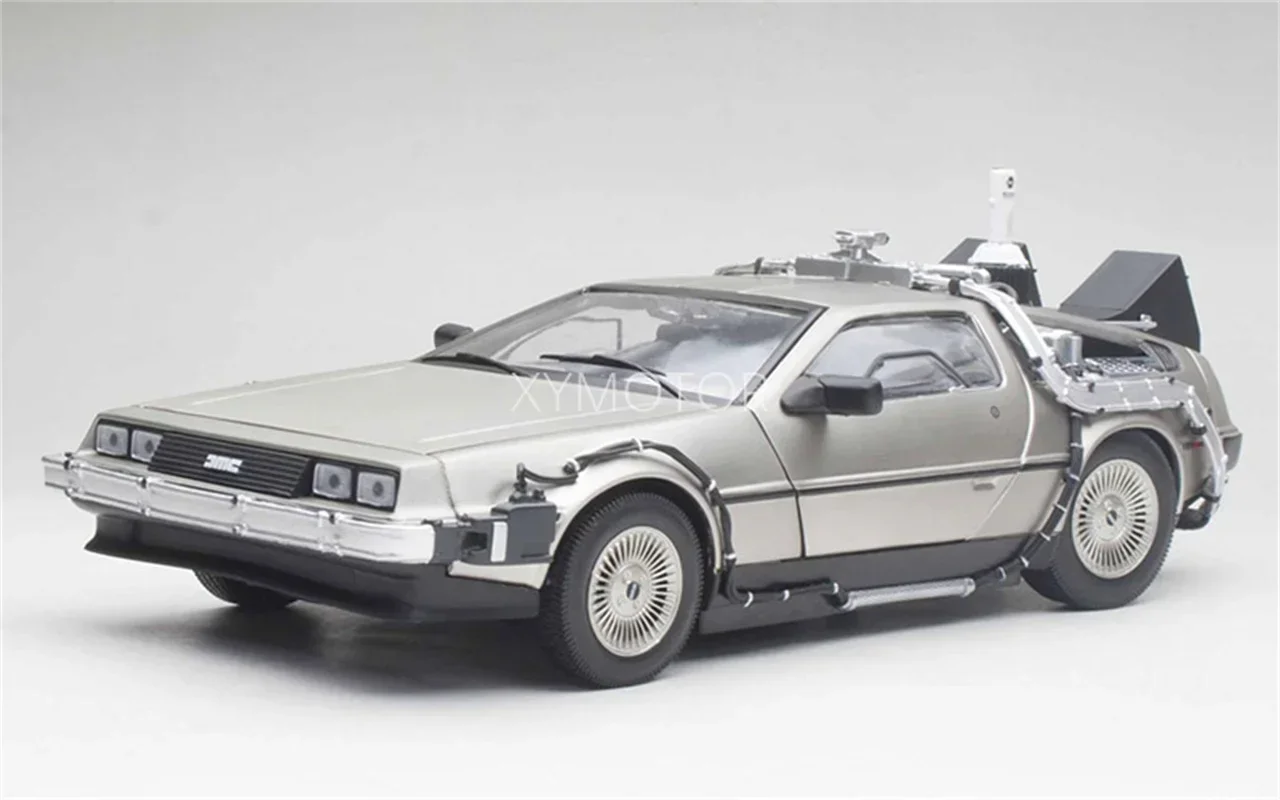 Sunstar 1:18 For DeLorean DMC-12 Diecast Model Car Back to future II car Time Machine Fold wheel Hobby Gifts Collection Display