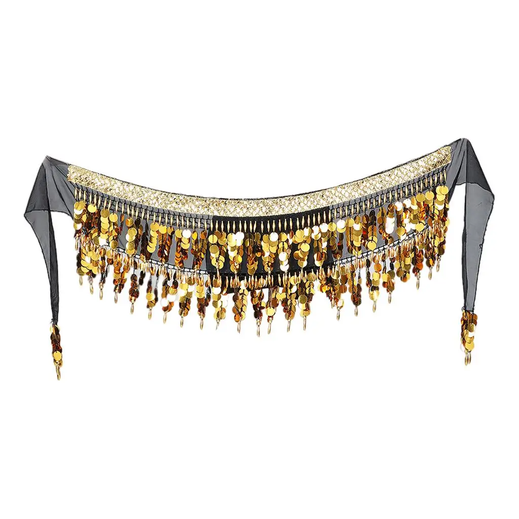 Belly Dance Performance Hip Scarf Chiffon Sequin Fringe Wrap Skirt for Costume Shows