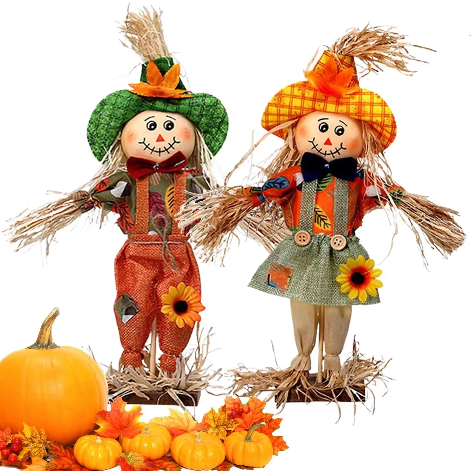Scarecrow Decorations 2 Pieces Fall Scarecrow Halloween Decoration 14inch Stakes With Cloth And Hat For Yard Lawn Porch Home
