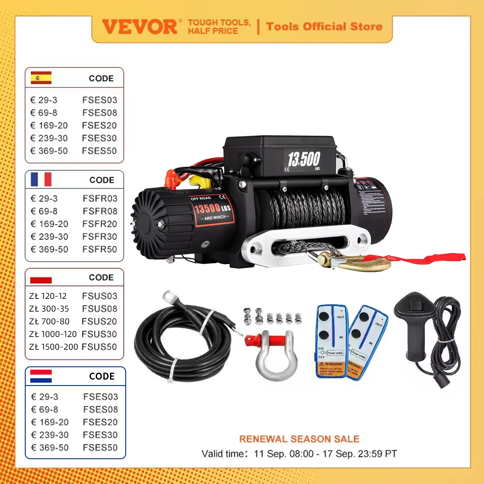 VEVOR Winch 12V 13500lbs Electric Car Winch Synthetic Rope with Remote Control For 4X4 Car Trailer ATV Truck Off Road Boat