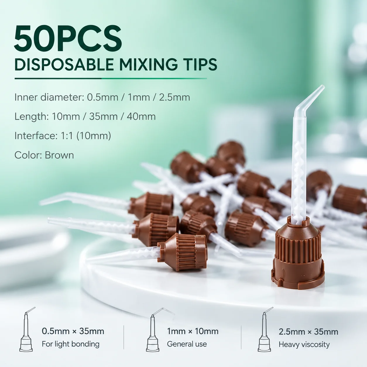 50Pcs 1:1 Disposable Dental Static Mixing Nozzles Brown Universal Fit Mixer Tips for Dentist Clinic Use Adhesive Resin & Cement