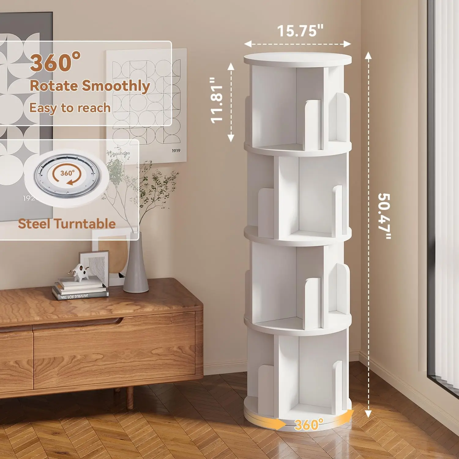 

Mxv Rotating Bookshelf, 360 Display 4 Tier, Small Corner Bookshelf For Small Space, Floor Standing Bookcase Storage Rack, Wood