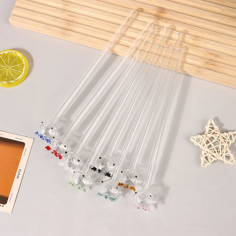 หลอดดื่มปิเปตสี8สี1ชิ้นหลอดดูดการ์ตูนปลาหมึกหลอดดื่มเพื่อสุขภาพทำจากแก้วรักษาสิ่งแวดล้อมคุณภาพสูงสำหรับตกแต่งบ้าน