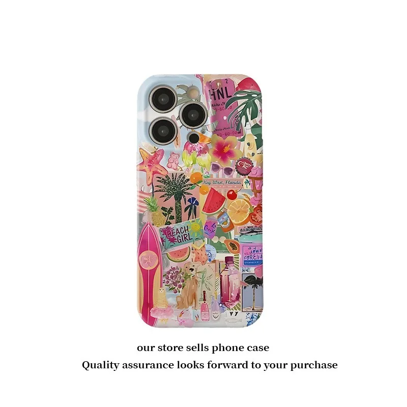 Ins Summer Adesivi con frutta colorata Custodia con motivo in marmo per IPHONE 16ProMax 15 14 13 12 11 PRO Custodie per telefoni due in uno in TPU acrilico