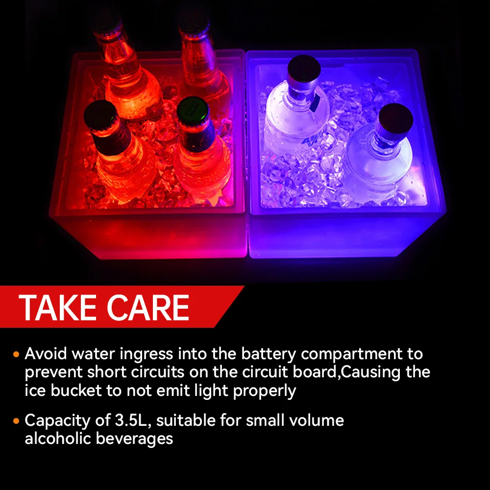 3.5L 5 Color LED Ice Bucket Food Grade PP Cooler Bucket Double Layer Colorful Champagne Beer Ice Tray For Bars Nightclubs Party