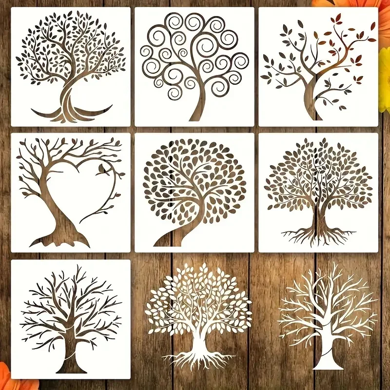 Plantilla de árbol de la vida, juego de 7 plantillas de pintura de árbol de sabiduría, plantillas artesanales de plástico reutilizables para decoración del hogar, paredes y azulejos de madera