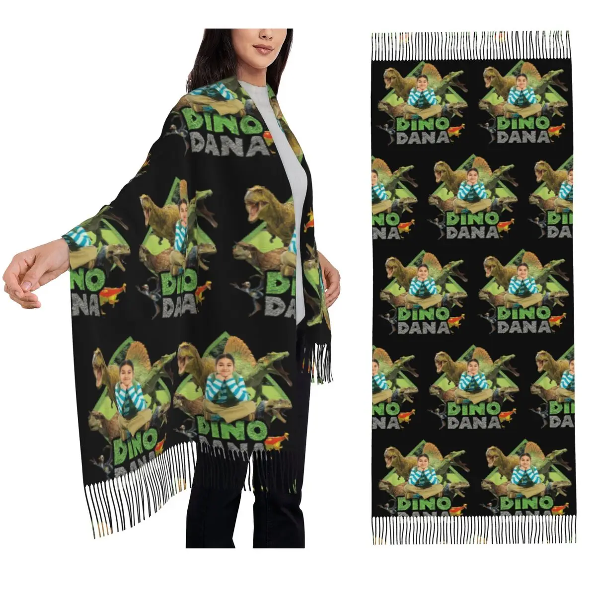 

Dino Dana Real Scarf Tassel Scarves Women Soft Warm Shawls and Wraps Long Fall Winter Shawl Wrap