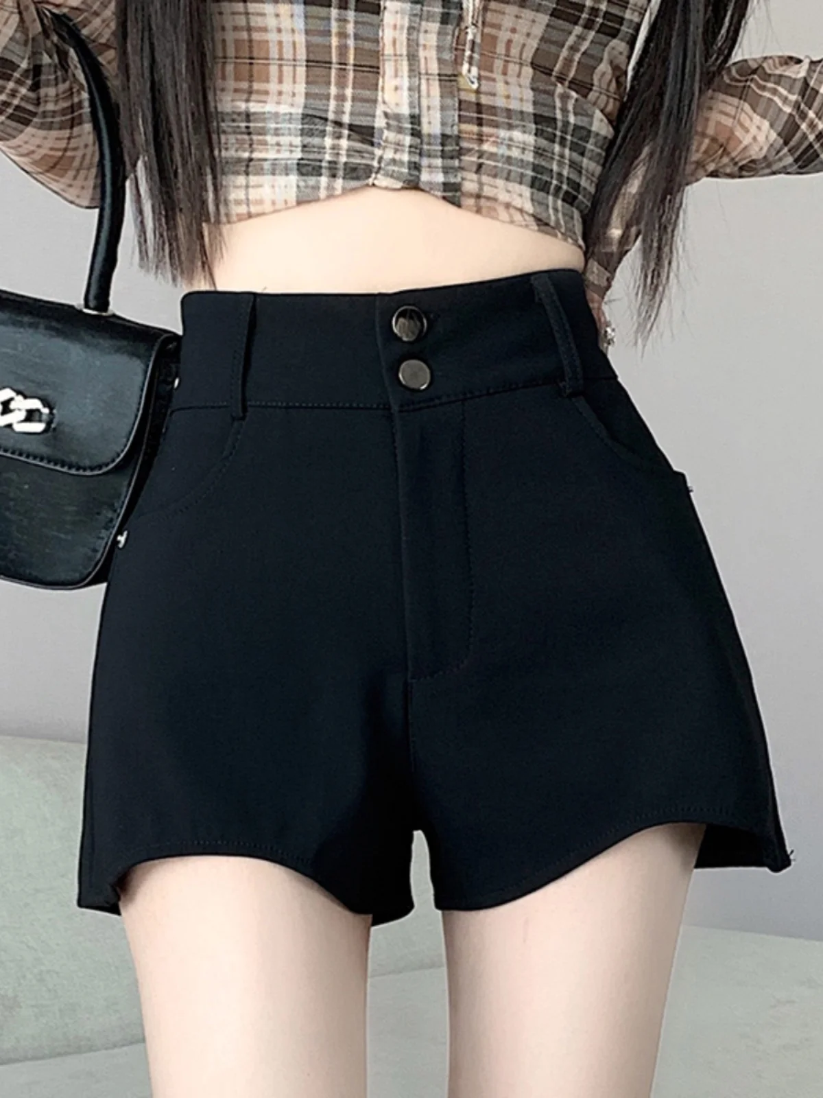 

Женские шорты-костюмные брюки с высокой талией А-силуэта, осень-зима 2026, новые повседневные брюки, широкие брюки, базовые брюки, черные