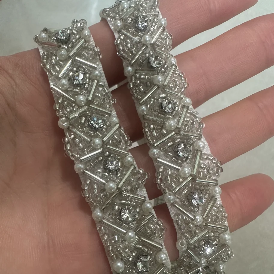 50cm White Navy Blue Beaded La - Crystal Mesh Fabric 评论和价格