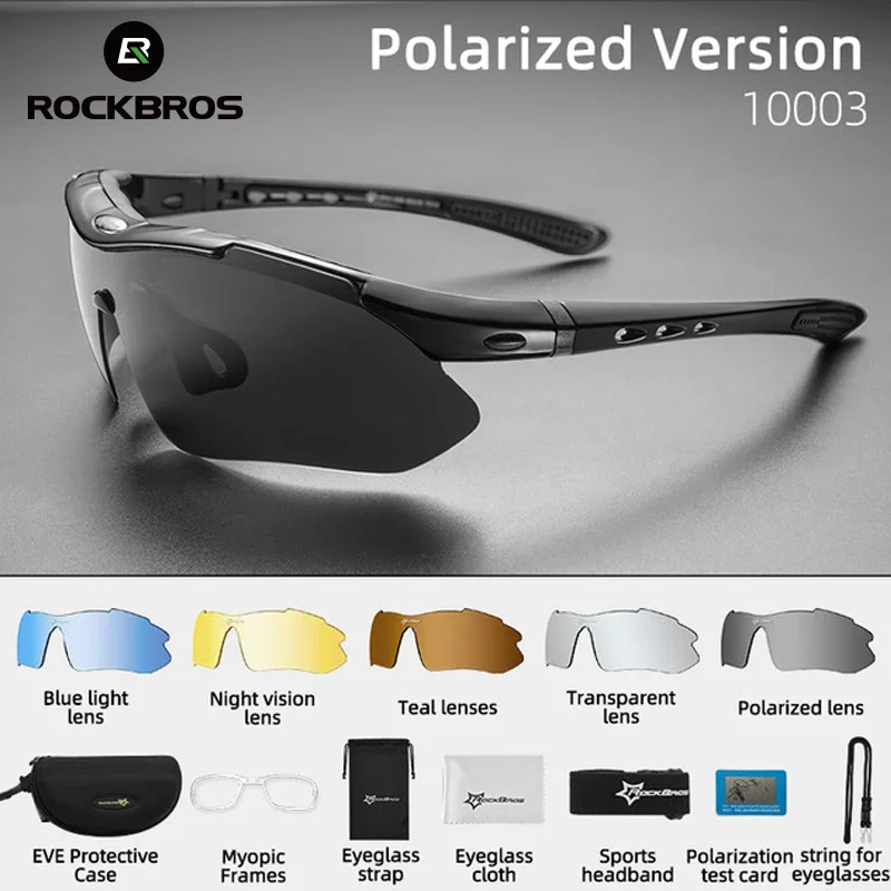 ROCKBROS Polarized Bicycle Glasses Men Road Sports Sunglasses Mountain Bike Glasses Goggles Eyewear 5 Lens MTB Bike Accessories