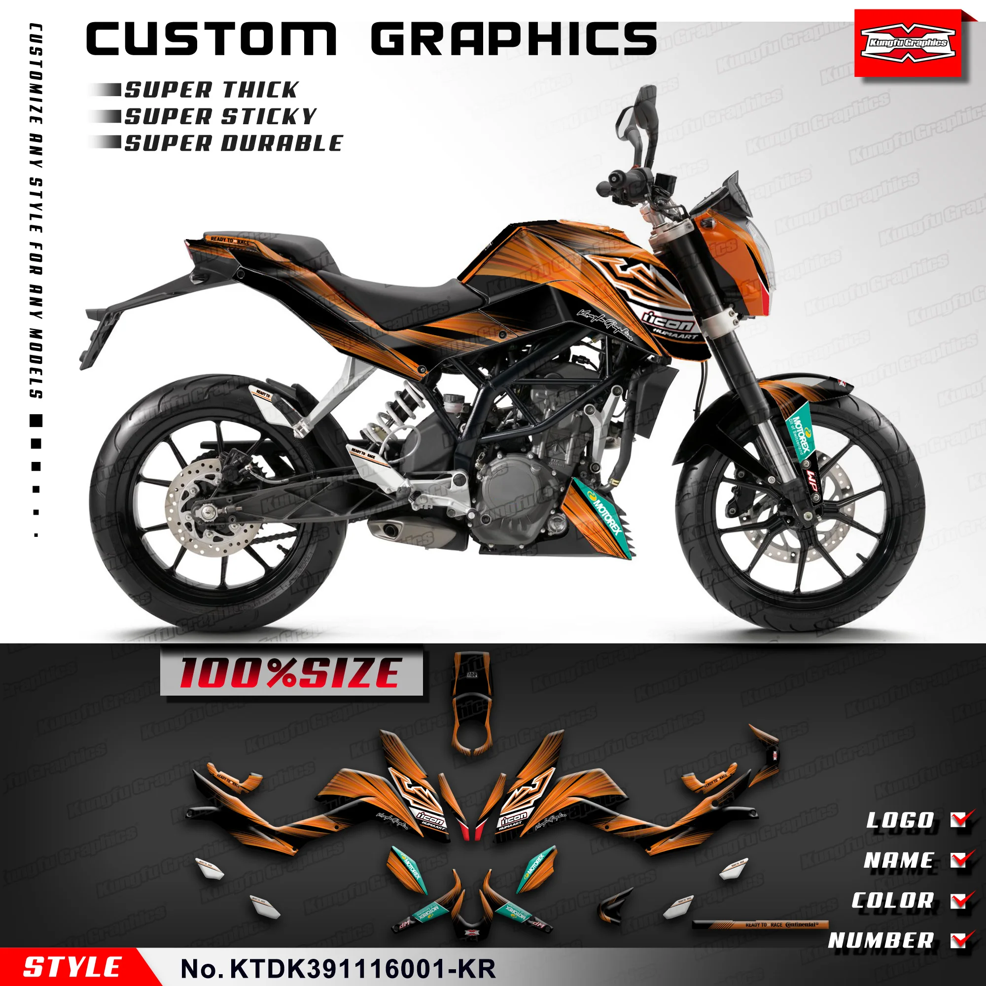 KUNGFU GRAPHICS Sticker Kit Personalised Decal for Duke 125 200 250 390 2011 2012 2013 2014 2015 2016, KTDK391116001-KR