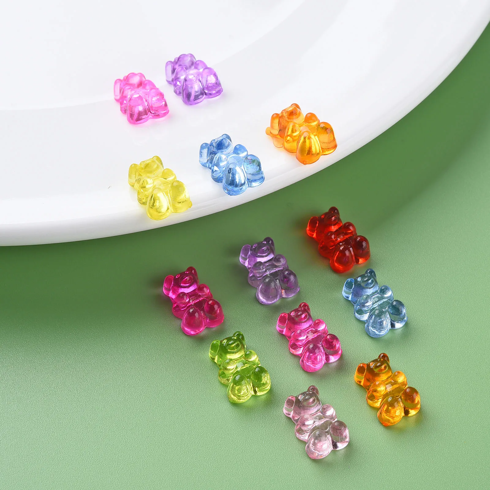 500g Rainbow Colorful Cute Gummy Bear Acrylic Beads for Jewelry Making Necklace Bracelet Earrings Flatback Bear Spacer Beads