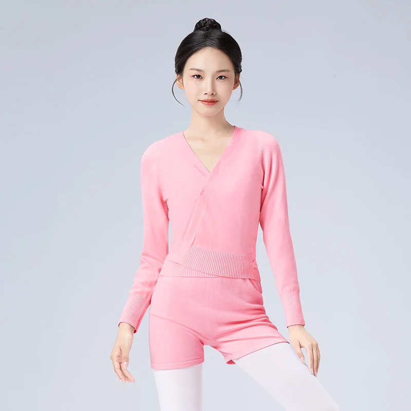 Autumn Winter V Neck High Waist Blouse Girls Ladies Long-sleeve Dance Tops Women Adult Ballet Wrap Sweater