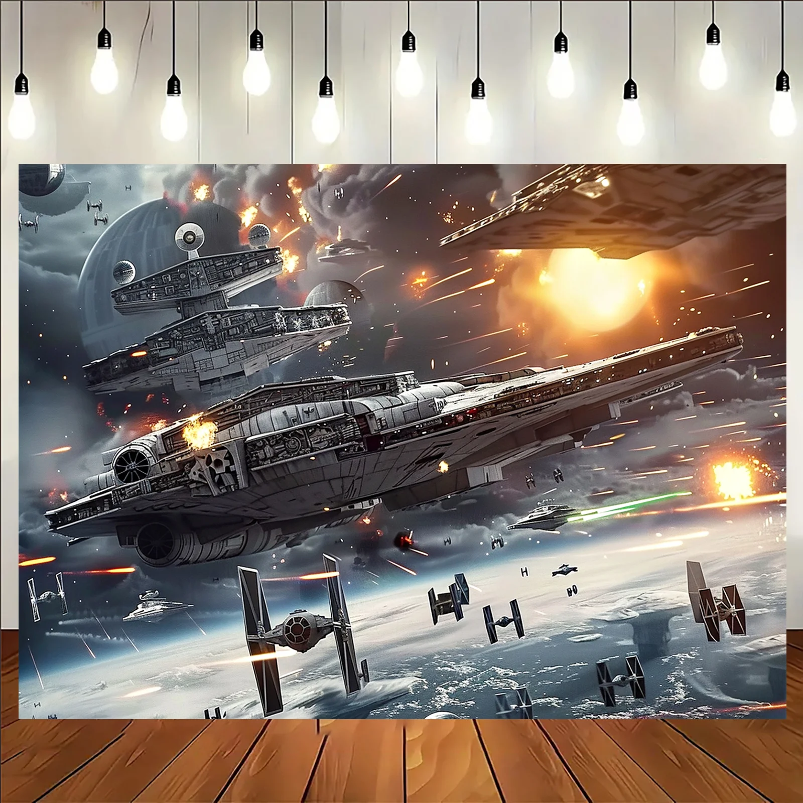 1 fondo plano 2D de tema de guerra galáctica del espacio exterior: poliéster, adecuado para temas de ciencia ficción y decoraciones de cumpleaños