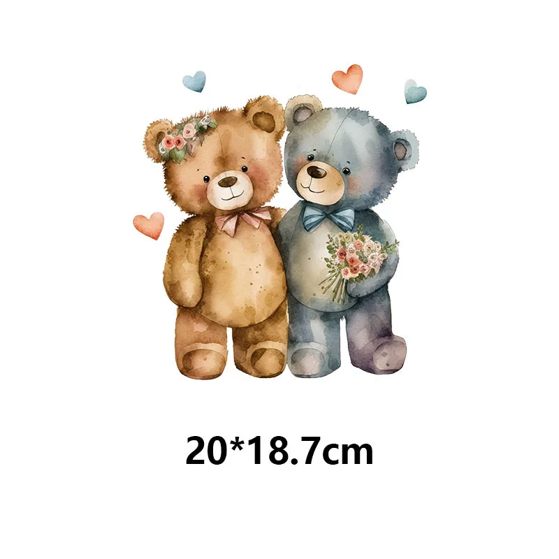 20CM Cartoon cute couple teddy bear Patch Iron on Transfer Patches for Kids Clothing DIY Heat Transfer Vinyl Stickers on Clothes