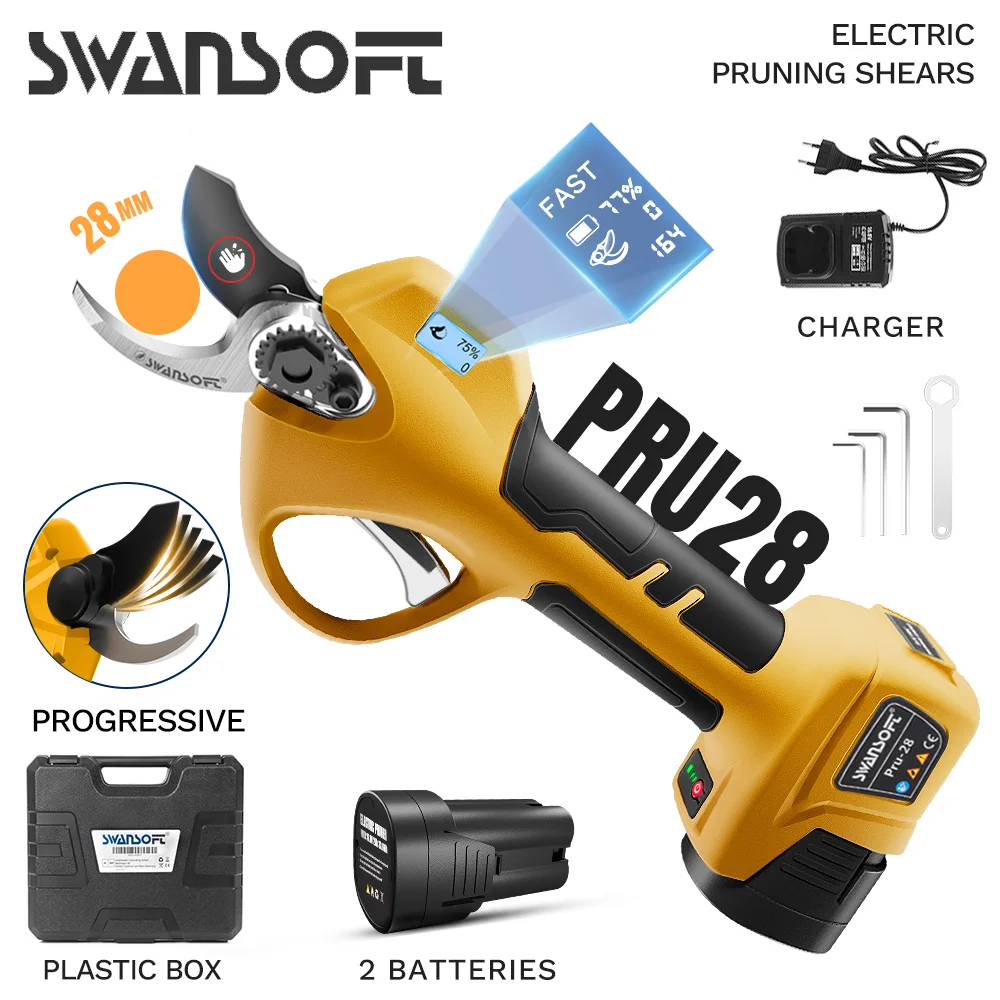 مقصات تشذيب كهربائية محمولة باليد مقاس 28 مم من Swansoft PRU-28/8604pro مع وظيفة القطع التقدمية المضادة للقطع