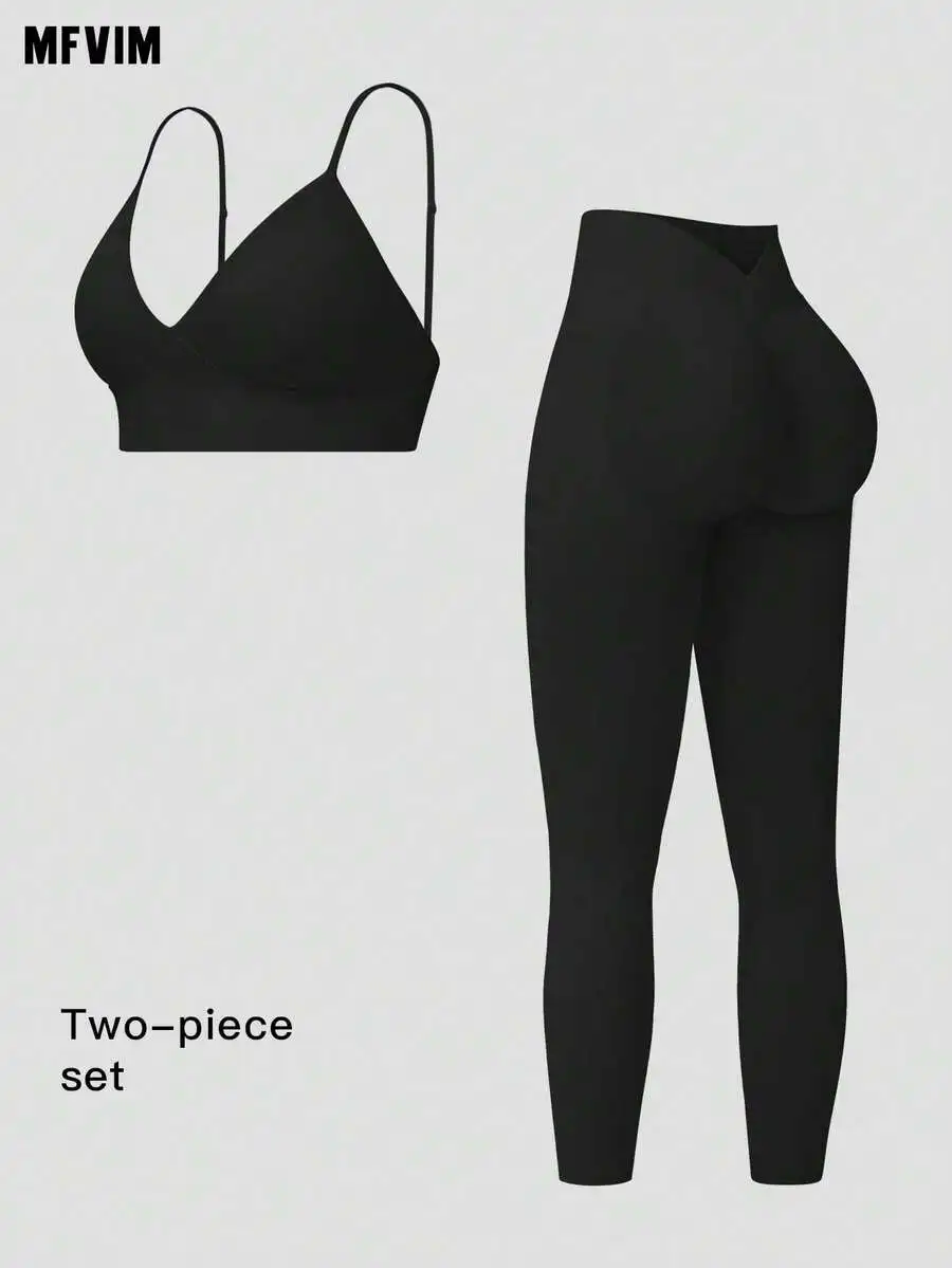 

Women Seamless Elastic Solid Color Sports Bra And High Waist Tight Pants Set