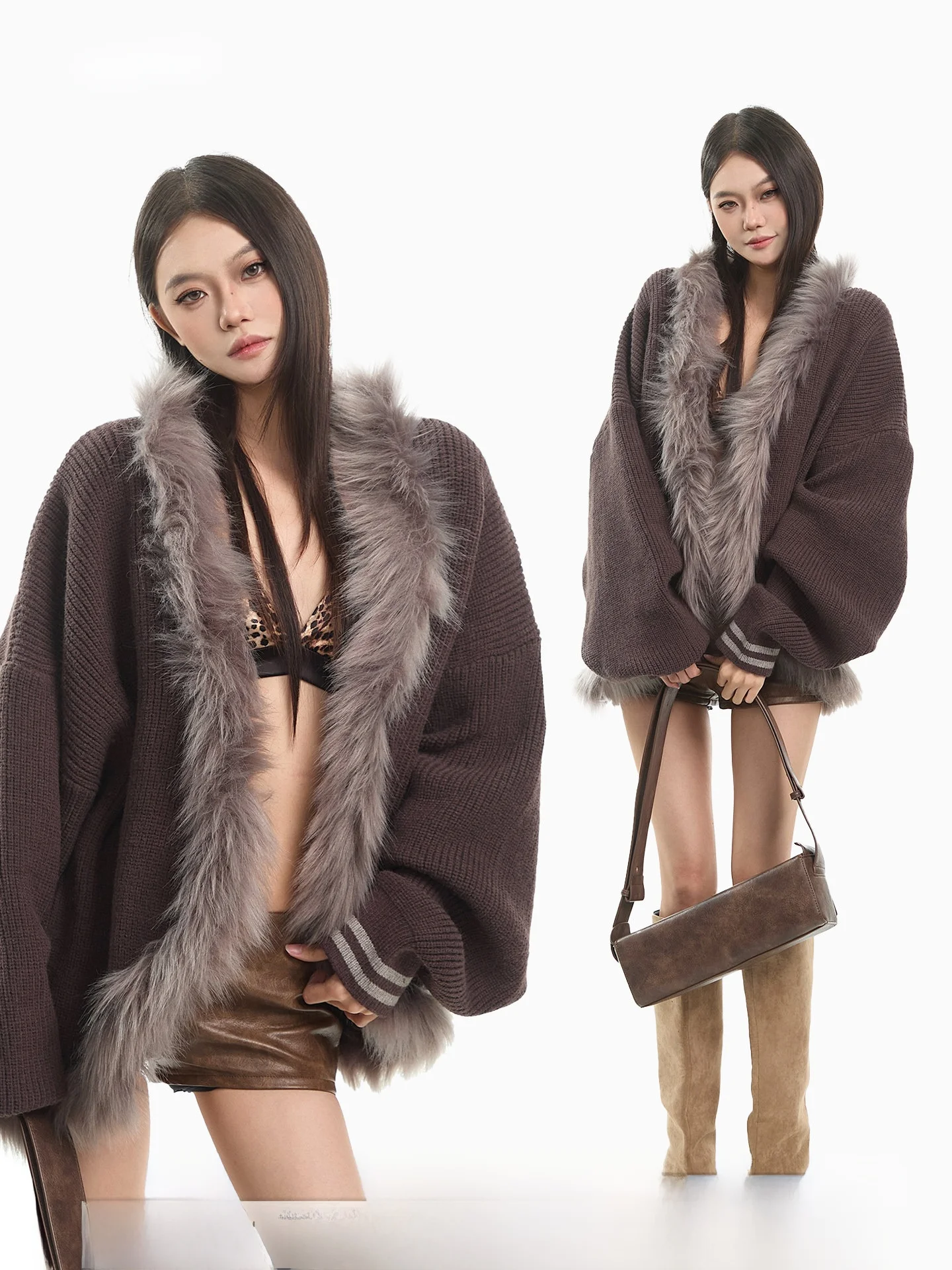 

CCUP SPACE Lazy Sle ey Brown Plu Knitted Sweater Women's ort Outerwear Autumn Winter Warm Top Korean Loose Fit Cardigan