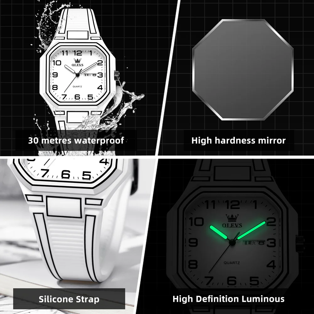 OLEVS High Quality Casual Fashion Trend Silicone Strap Quartz Men's Watches Best Selling Original Dual Calendar Watches for Men