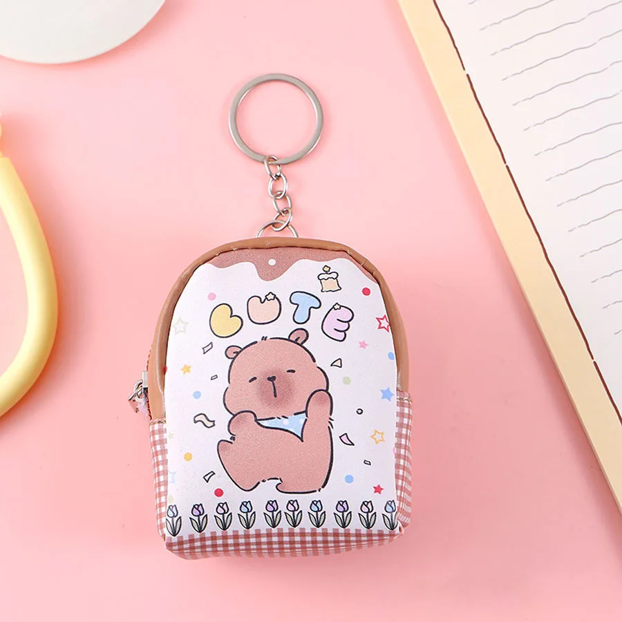 New Capybara Pu Wallet Coin Purse Creative Schoolbag Mini Portable Earphone Bag Cute Cartoon Animal Coin Key Storage Bag