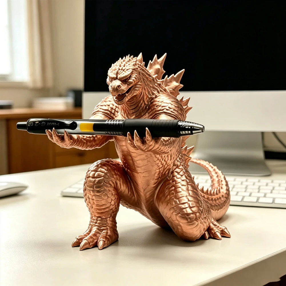 Kreatywny pojemnik na długopisy w kształcie dinozaura, potwora, drukowany w 3D, figurka kaiju, gigantyczna jaszczurka, ozdobny stojak na ołówki na biurko, artykuły biurowe, prezent. — zdjęcie produktu 5
