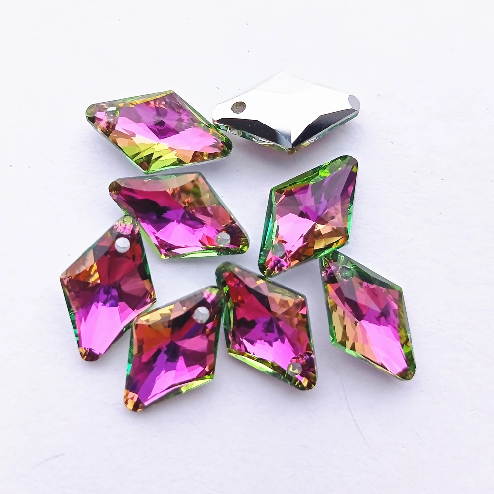 12x19MM Rhombus Single Hole Glass Rhinestone Pendant Quadrilateral High Quality Crystal AB Diamond for Clothes Dress Decoration