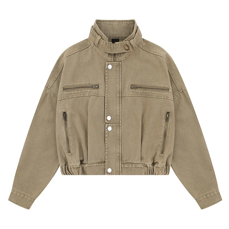 

Spring Autumn Men's Loose Stand Collar Zippers Safari Style Jacket Trend Casual High Street Coat