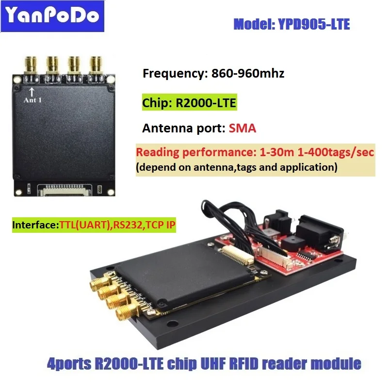 yanpodo modulo leitor de longa distancia para raspberry pi sistema integrado portas r2000 lte uhf rfid ttl uart rj45 12v 01