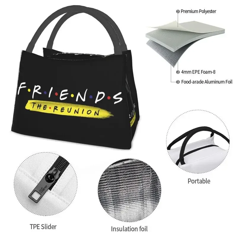 Friends Reunion Isolierte Lunch-Tragetasche für Damen, Comic-TV-Show, wiederverwendbarer Kühler, Thermo-Lunchbox für Lebensmittel, Outdoor, Camping, Reisen