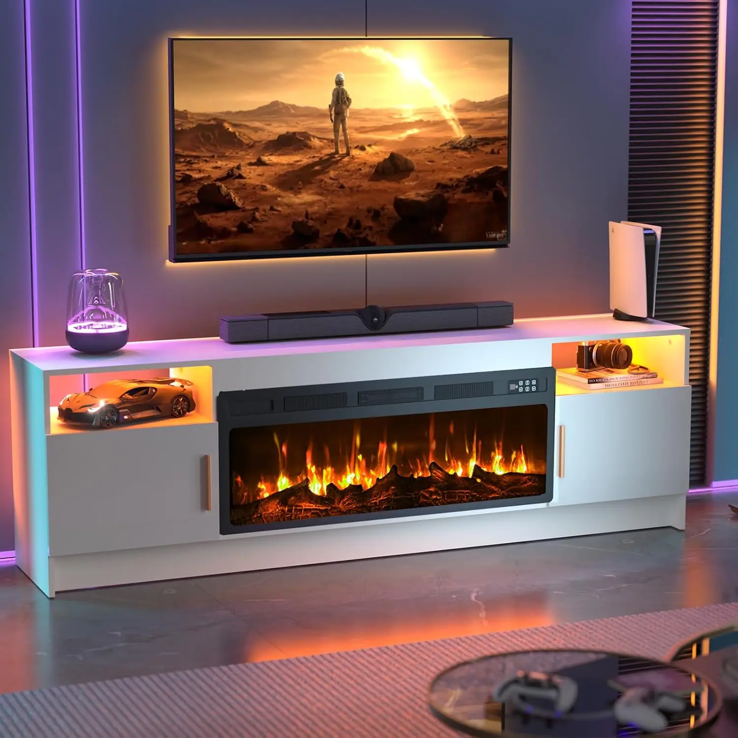 70“ Fireplace tv Stand with 36 inch Fireplace Up to 80
