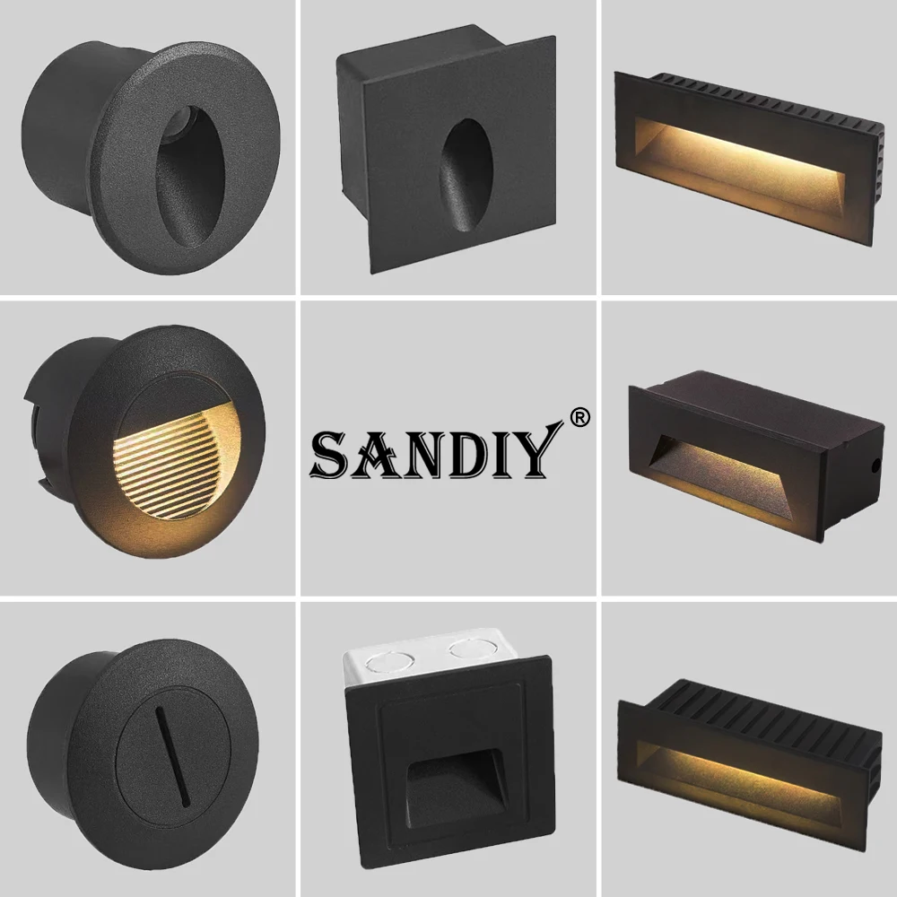 SANDIY Outdoor Lights Recessed Stair Lighting Exterior Wall Lamps 12v Fence Light 220v 110v Round Nightlights for Balcony Gate