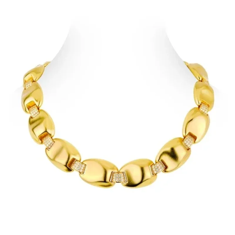 Bellux Unique Design 925 Sterling Silver 18K Gold Plated Synthetic Zircon Golden Thick Chain Luxury Special Necklace