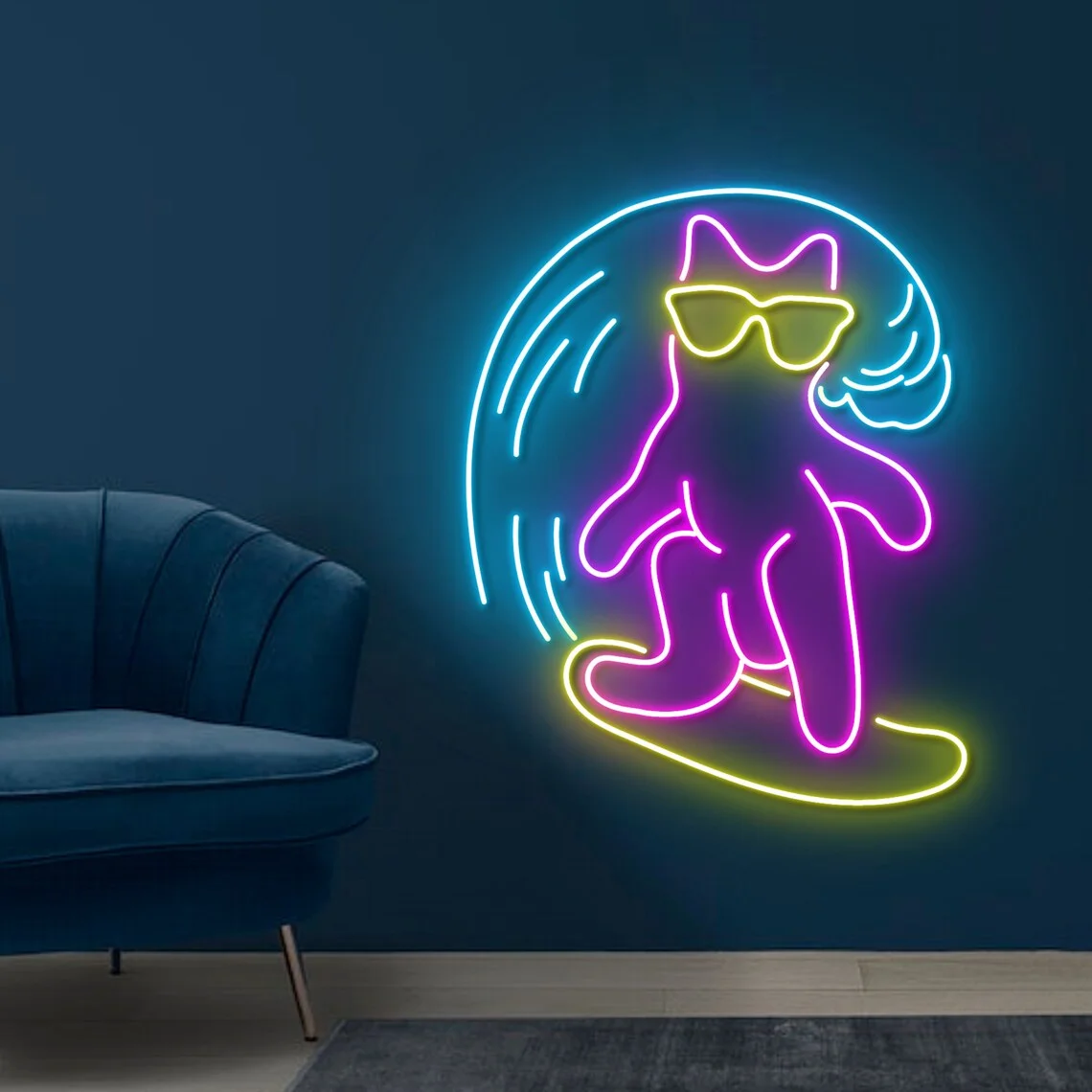 Surfing Cat Neon Sign Surfing Neon Sign Custom Summer Gifts Cat Neon Sign Personalized Gifts Cat Lovers