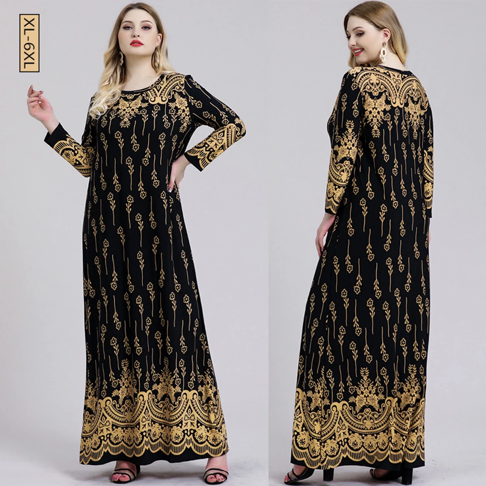 XL To 4XL 5XL 6XL Maxi Dresses For Women 2024 Fall Home Casual Muslim Female Clothes Long Sleeve Dress Elegant Chubby Large Size