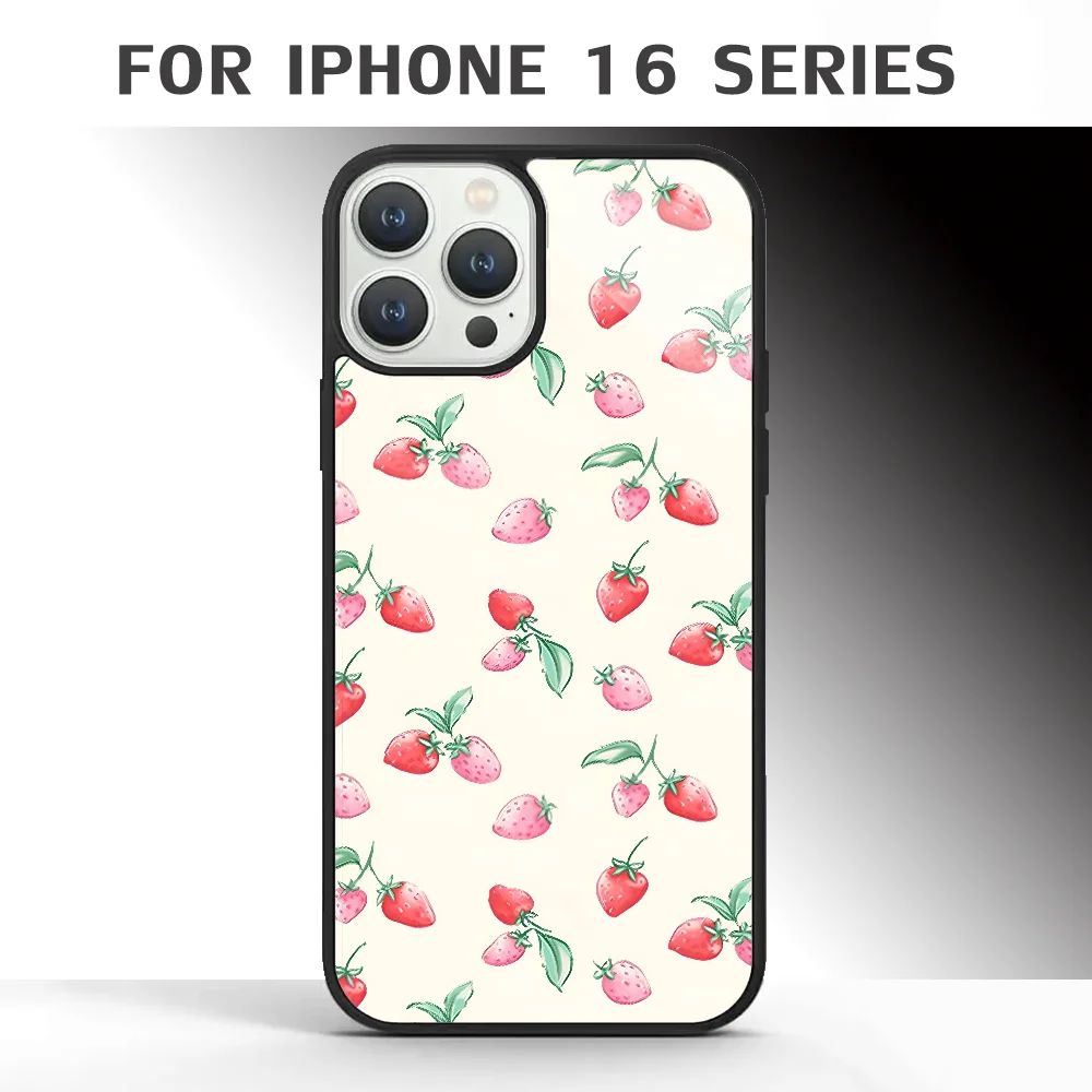 

Strawberry Cream Phone Case For IPhone 16 16pro 16plus 16promax Pro Plus Max Mirror Acrylic PC TPU Cover