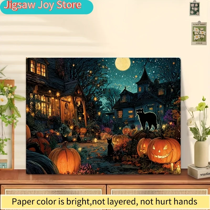1 Caixa (500 peças) Quebra-Cabeças para Adultos, Tema Abóbora Iluminada e Chalé Noturno, para Jogos de Festa e Atividades - Mosaico de Cores Mistas que Brilha no Escuro 15