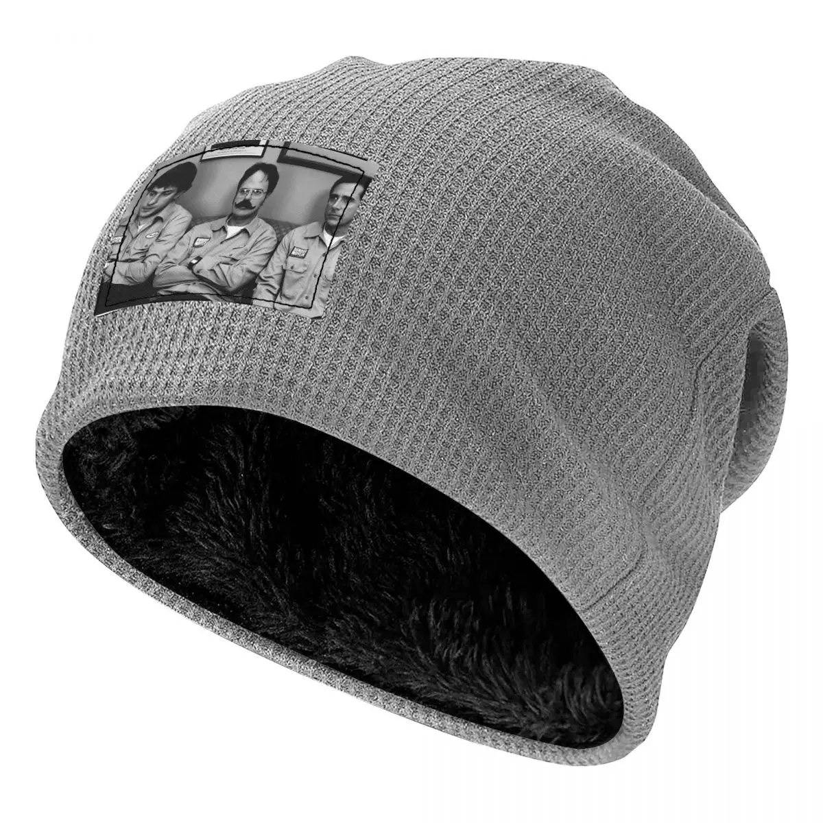 Jim, Dwight And Michael At Utica The Office Dunder Mifflin Paper Company Waffle Fleece Lined Beanie with PU Leather Patch Cap