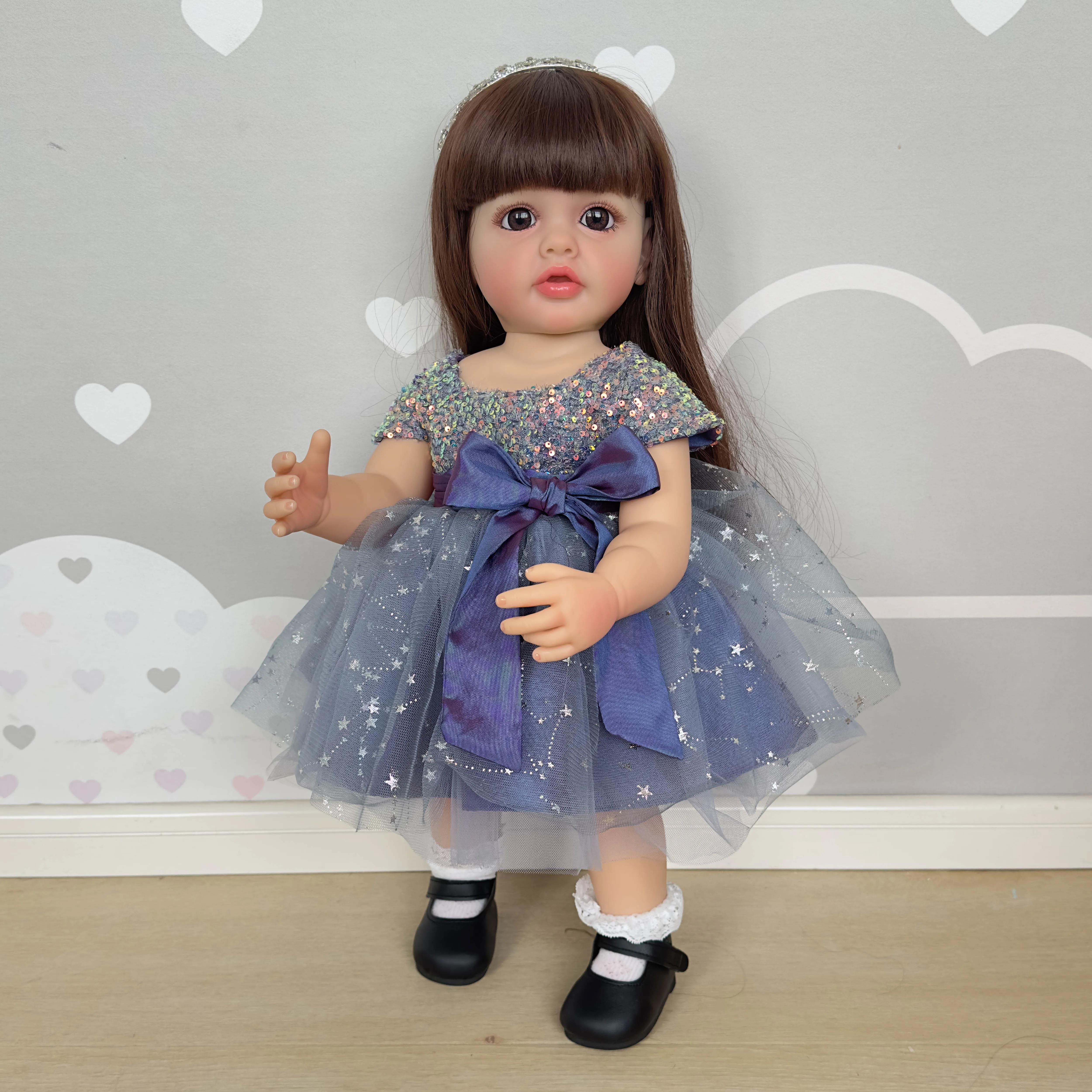 NPK 22inch Full Body Standing Toddler Girl Doll Reborn Princess Betty Long Hair in Dress Soft Cuddly Body Gifts for